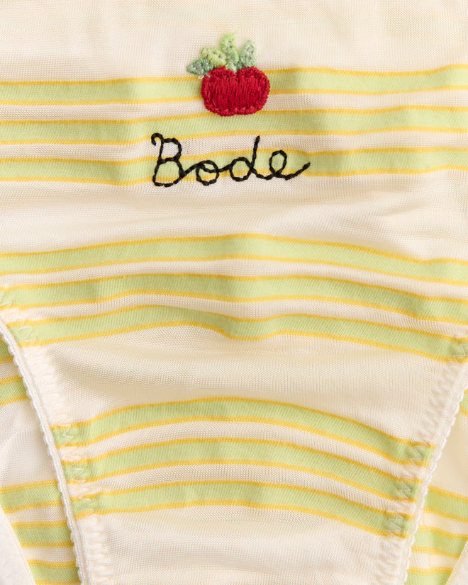 Yellow and white striped Apple Briefs feature