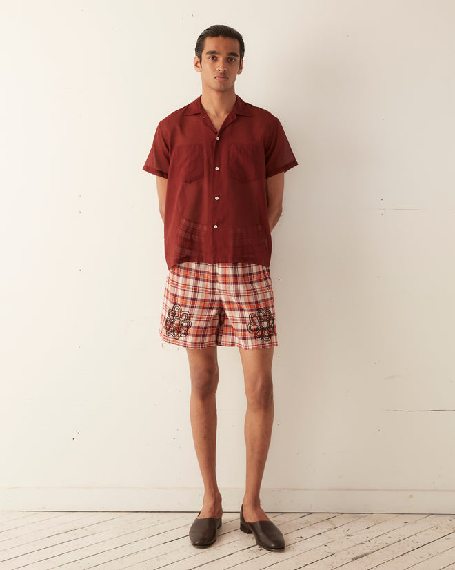 Beaded Floral Madras Shorts - Red SHORTS BODE New York