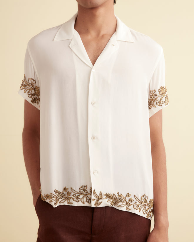 Beaded Wheat Flower Short Sleeve Shirt SHIRT BODE New York