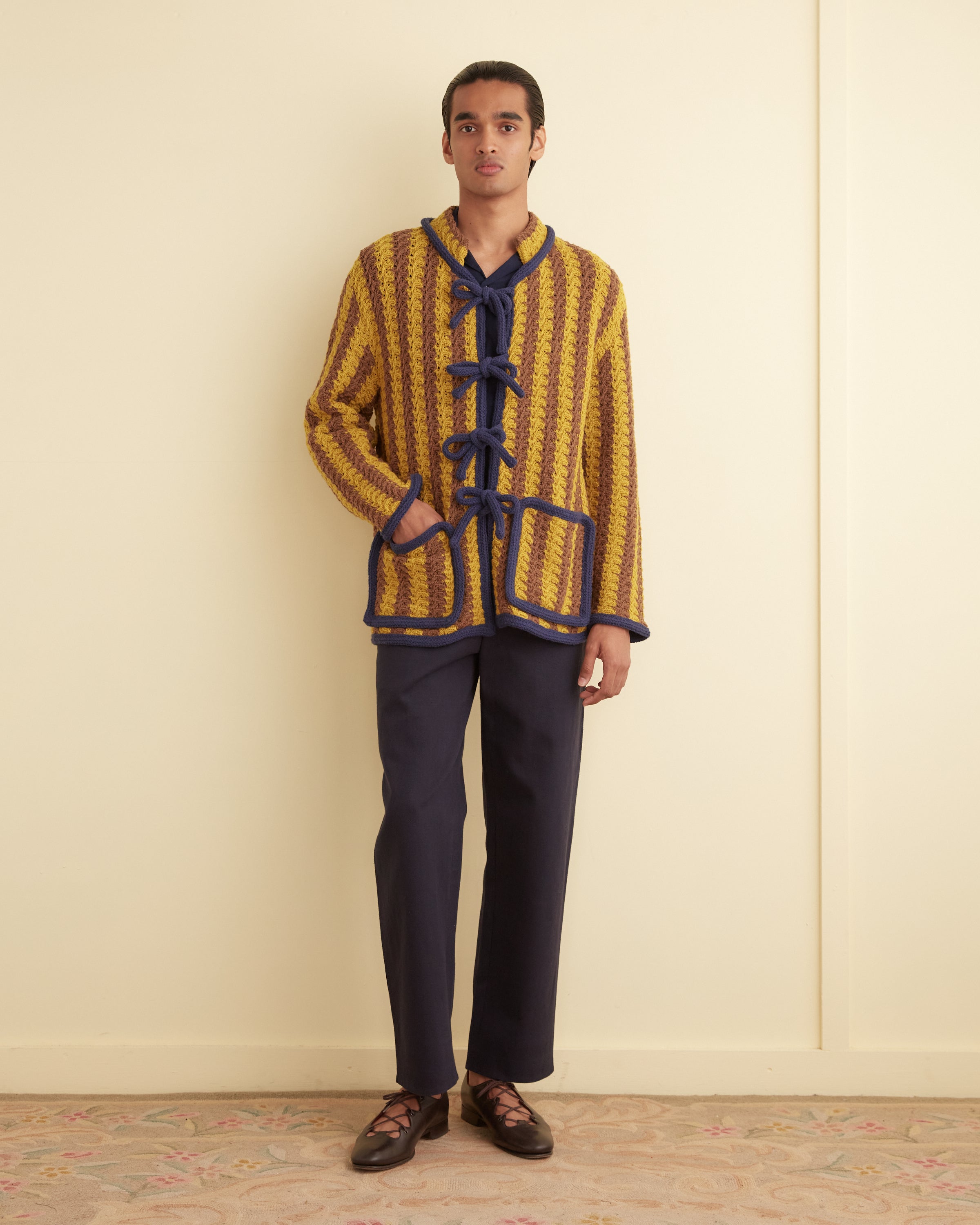 Bold Stripe Cardigan - Brown/Gold BODE Bold Stripe Cardigan - Brown/Gold BODE