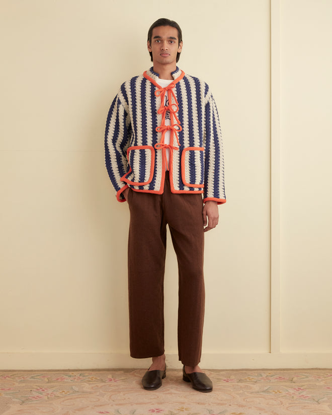 Bold Stripe Cardigan - Blue/Cream KNITWEAR BODE New York
