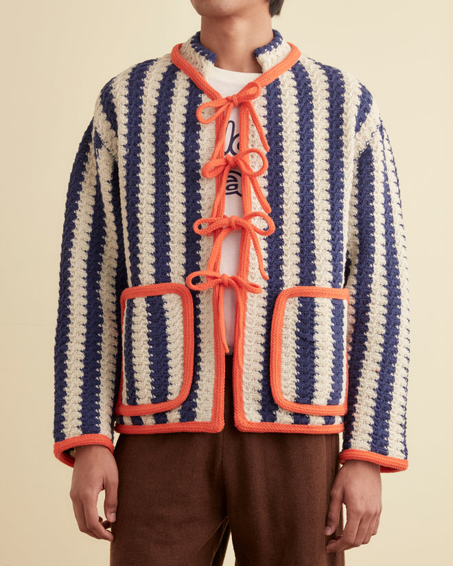Bold Stripe Cardigan - Blue/Cream KNITWEAR BODE New York