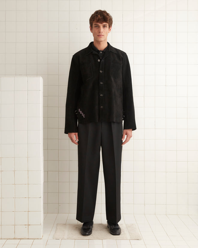 Buckled Suede Work Shirt - Black MENS JACKETS BODE New York