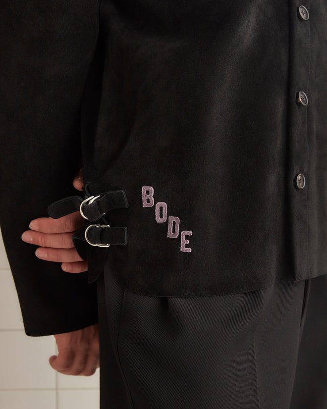Buckled Suede Work Shirt - Black MENS JACKETS BODE New York