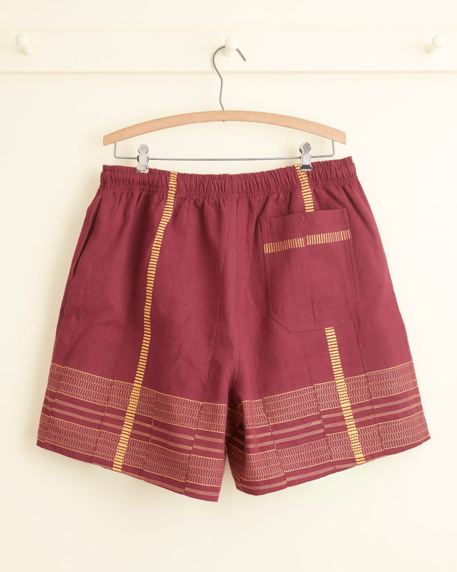 Burgundy Railway Shorts - XXL OOAK SHORTS BODE New York