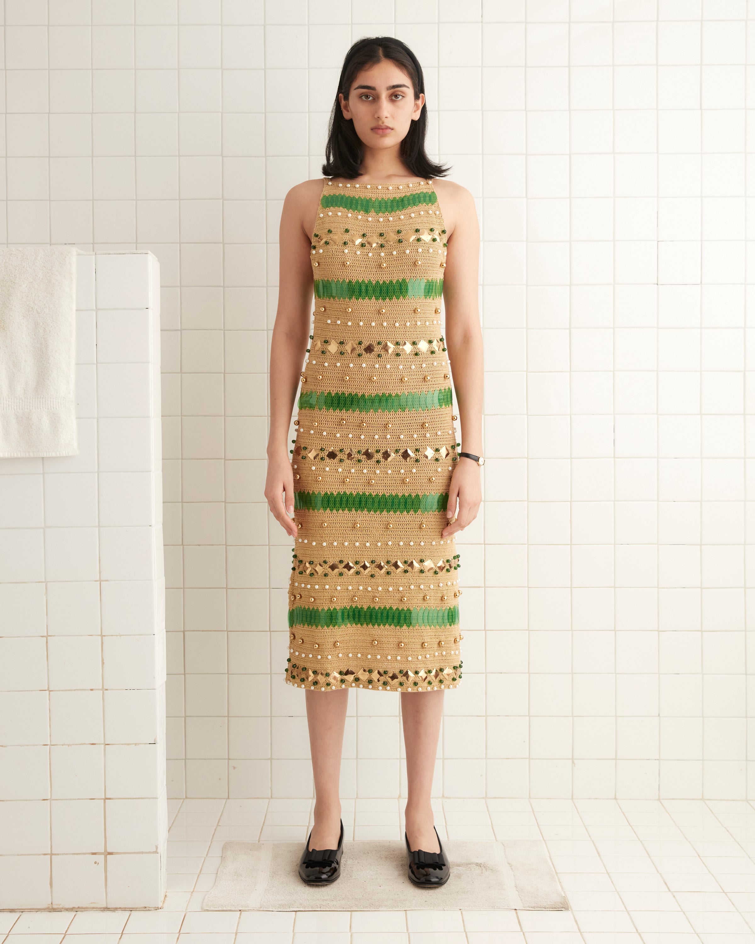 Bode Gold Calypso Midi Dress