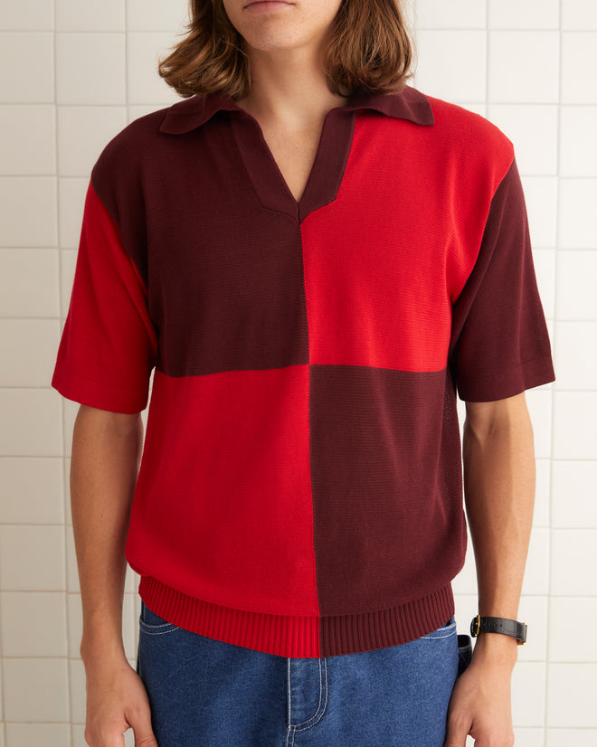 Checker Polo - Red/Maroon MENS KNIT TOPS BODE New York