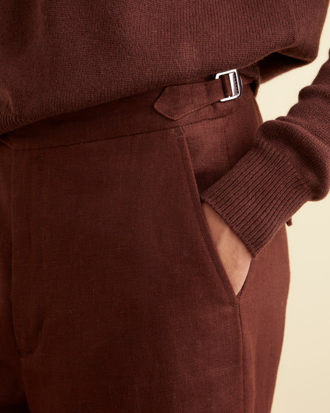 Linen Suiting Trousers - Chocolate