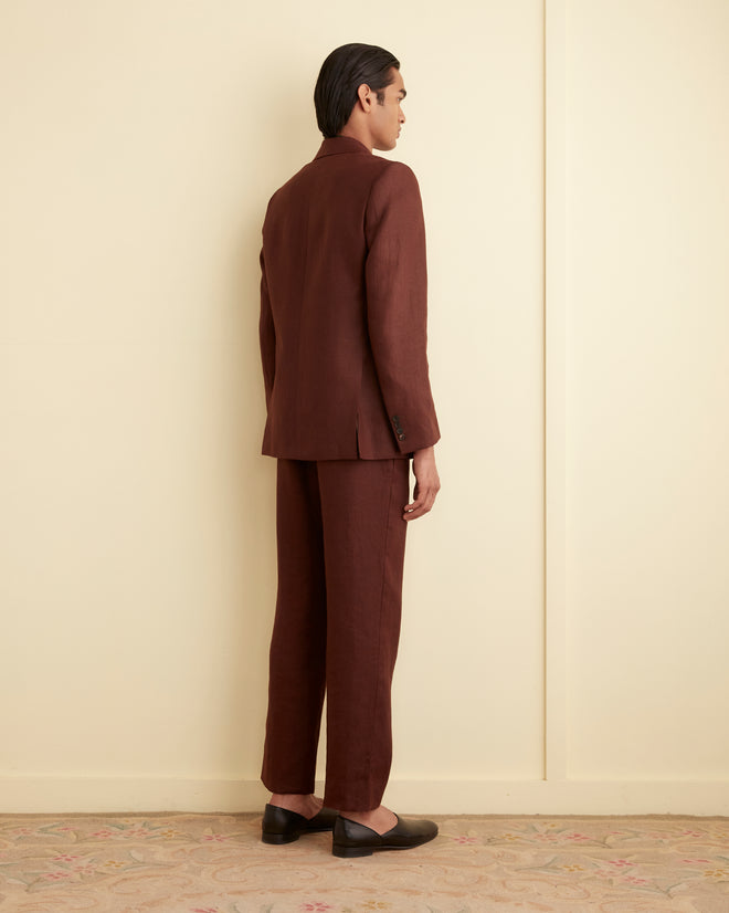 Linen Double-Breasted Suit Jacket - Chocolate OUTERWEAR BODE New York