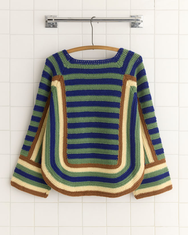 Crochet Four-Stripe Sweater - Green Knitwear BODE New York
