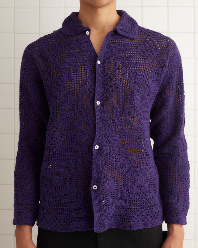 Crochet Overshirt - Purple MENS KNIT TOPS BODE New York