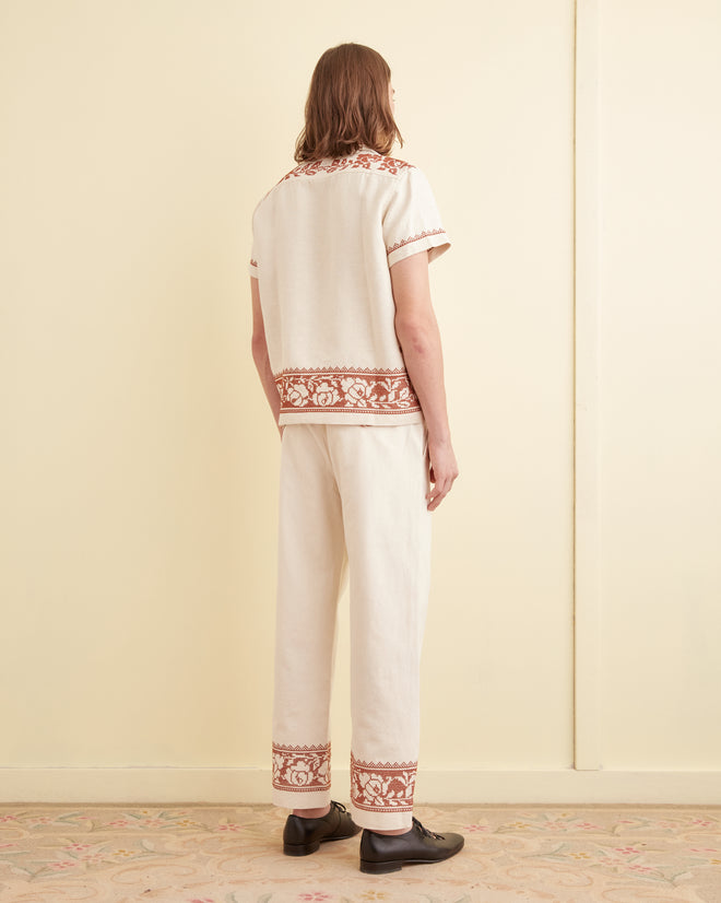 Cross-Stitched Rose Garland Short Sleeve Shirt
