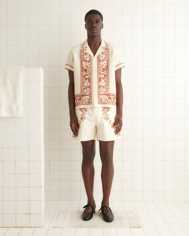 Cross-Stitched Rose Garland Short Sleeve Shirt SHIRT BODE New York