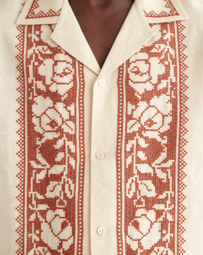 Cross-Stitched Rose Garland Short Sleeve Shirt SHIRT BODE New York