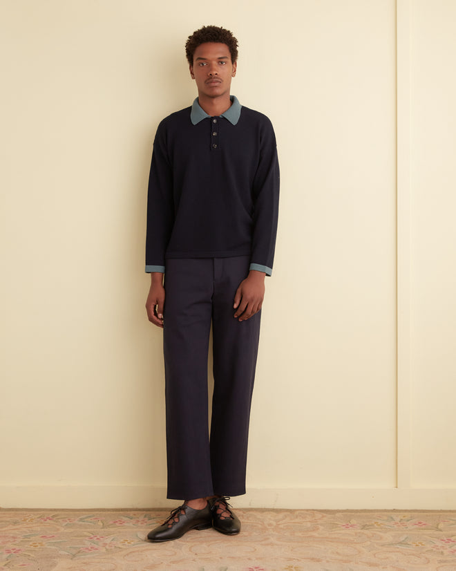 Duotone Crepe Polo - Navy KNITWEAR BODE New York