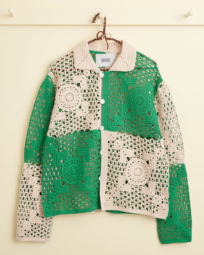 Duotone Crochet Overshirt - Green KNITWEAR BODE New York