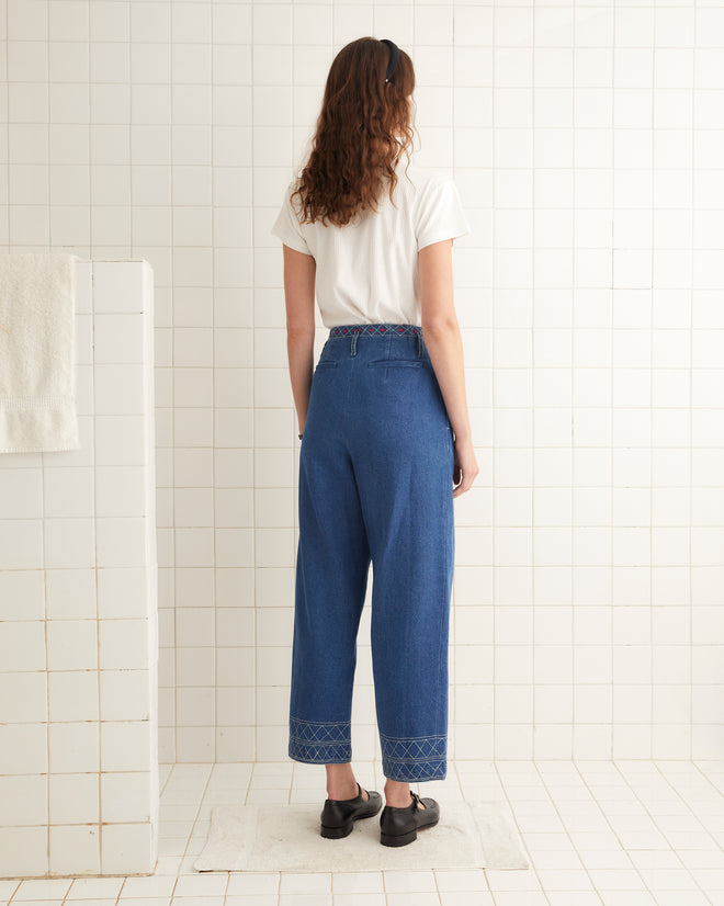Embroidered Denim Murray Trousers WOMENS TROUSERS BODE New York
