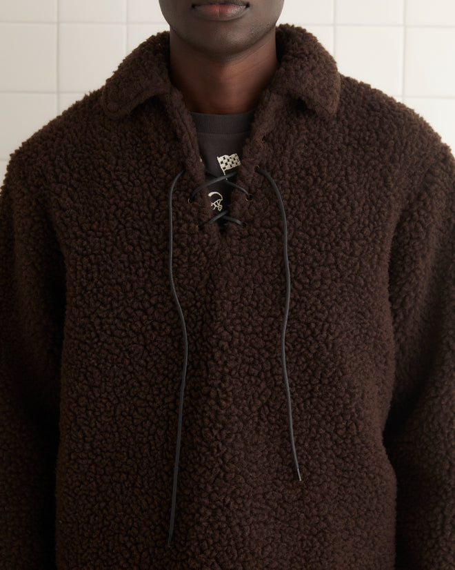 Fleece Tie-Up Pullover - Dark Brown CUT AND SEW BODE New York