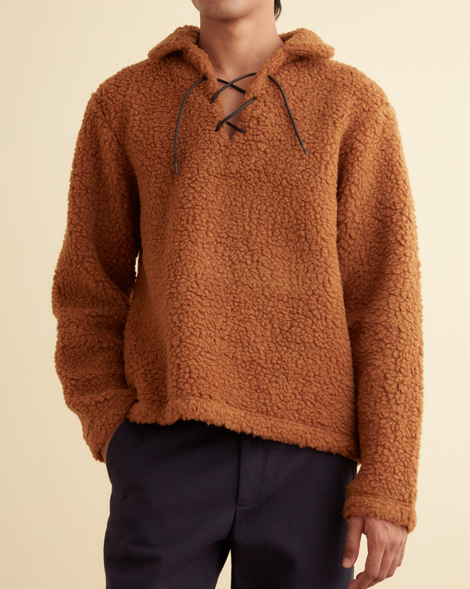 Fleece Tie-Up Pullover - Caramel