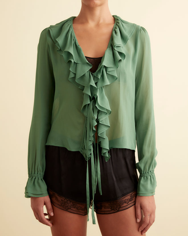 Flounce Blouse - Green SHIRT BODE New York