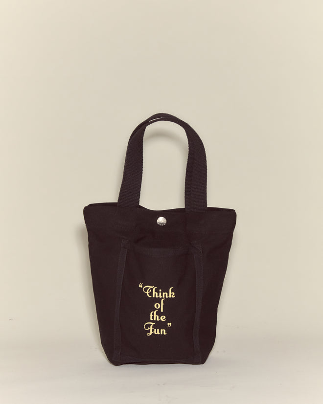 The Small Geneva Tote is a black cotton canvas bag from Camp Geneva, featuring