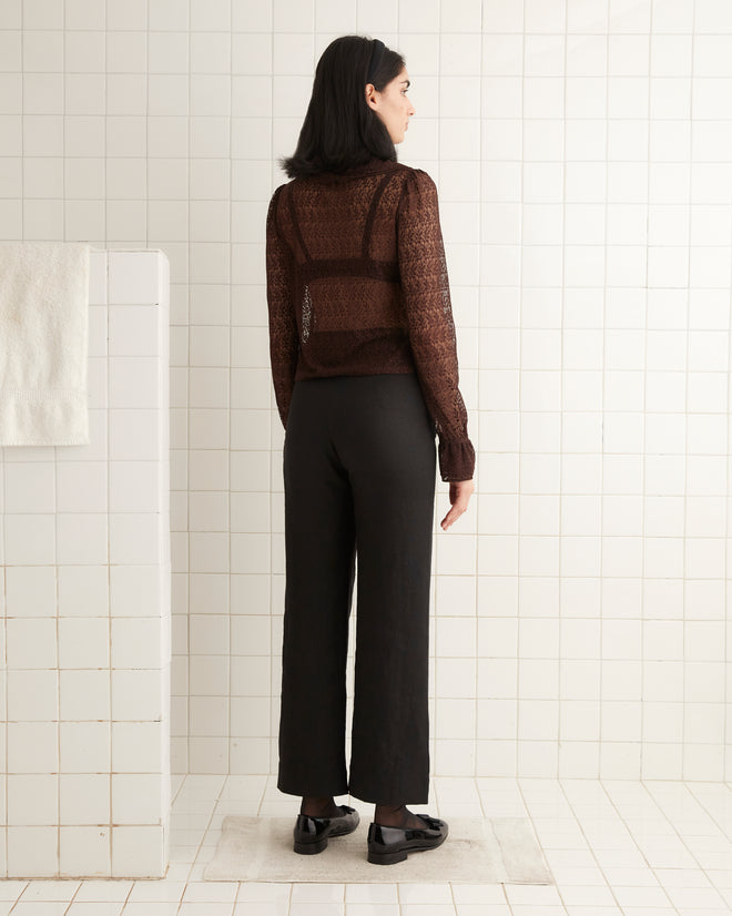 Lace Flounce Blouse - Brown/Black WOMENS TOPS BODE New York