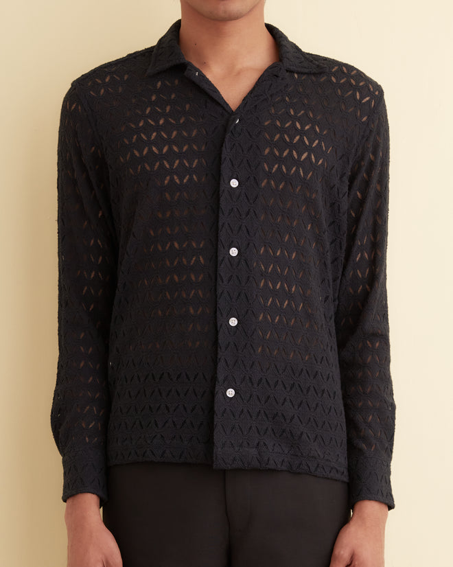 Lattice Lace Long Sleeve Shirt - Black SHIRTS BODE New York