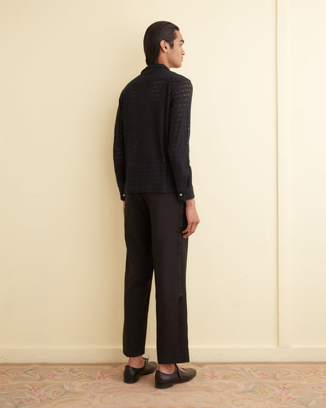 Lattice Lace Long Sleeve Shirt - Black SHIRTS BODE New York