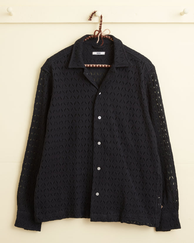 Lattice Lace Long Sleeve Shirt - Black SHIRTS BODE New York