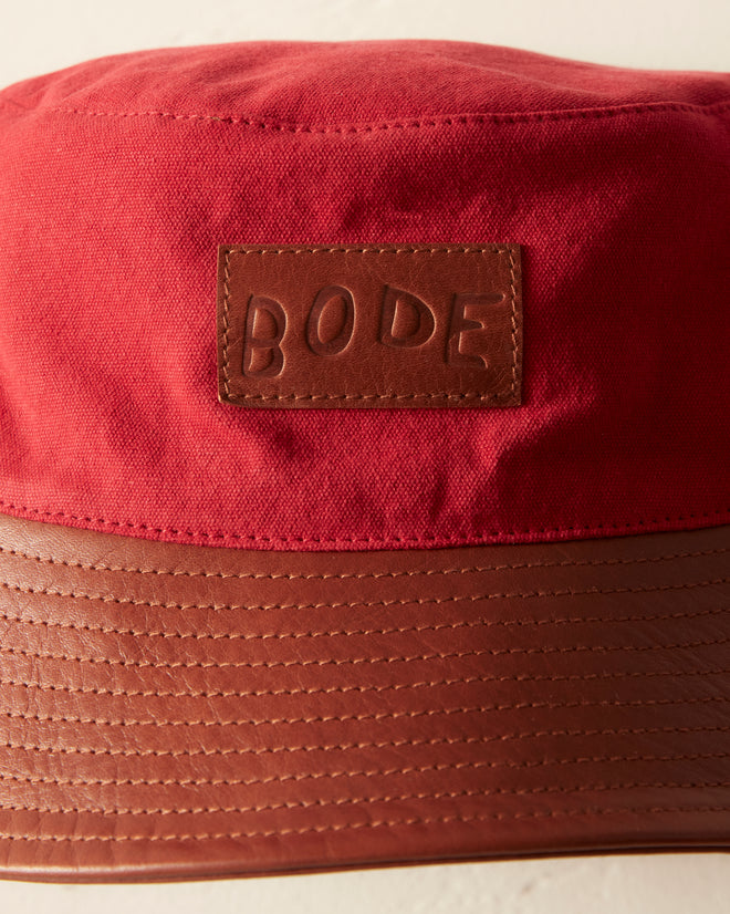 Leather Brim Bucket Hat - Tan/Red HATS BODE New York