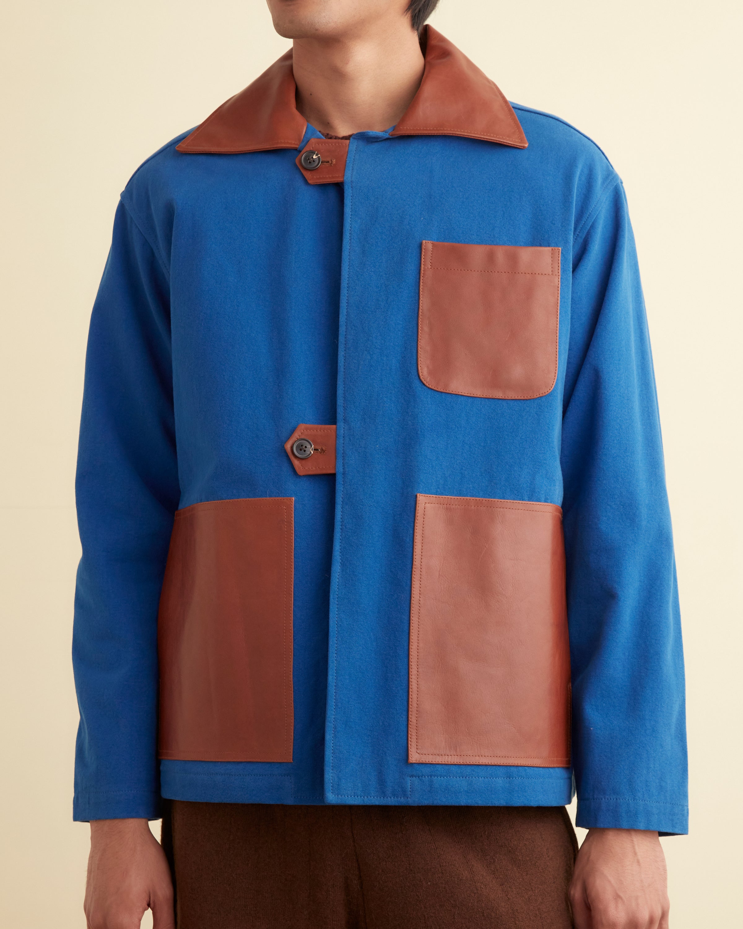 Leather Tab Jacket - Tan/Blue – BODE