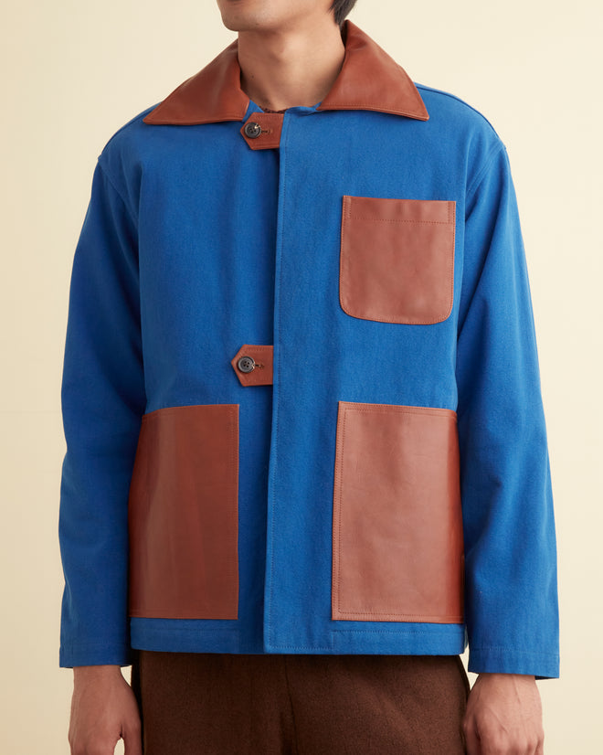 Leather Tab Jacket - Tan/Blue OUTERWEAR BODE New York