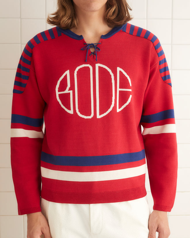Rink Sweater - Red/Cream MENS KNIT TOPS BODE New York