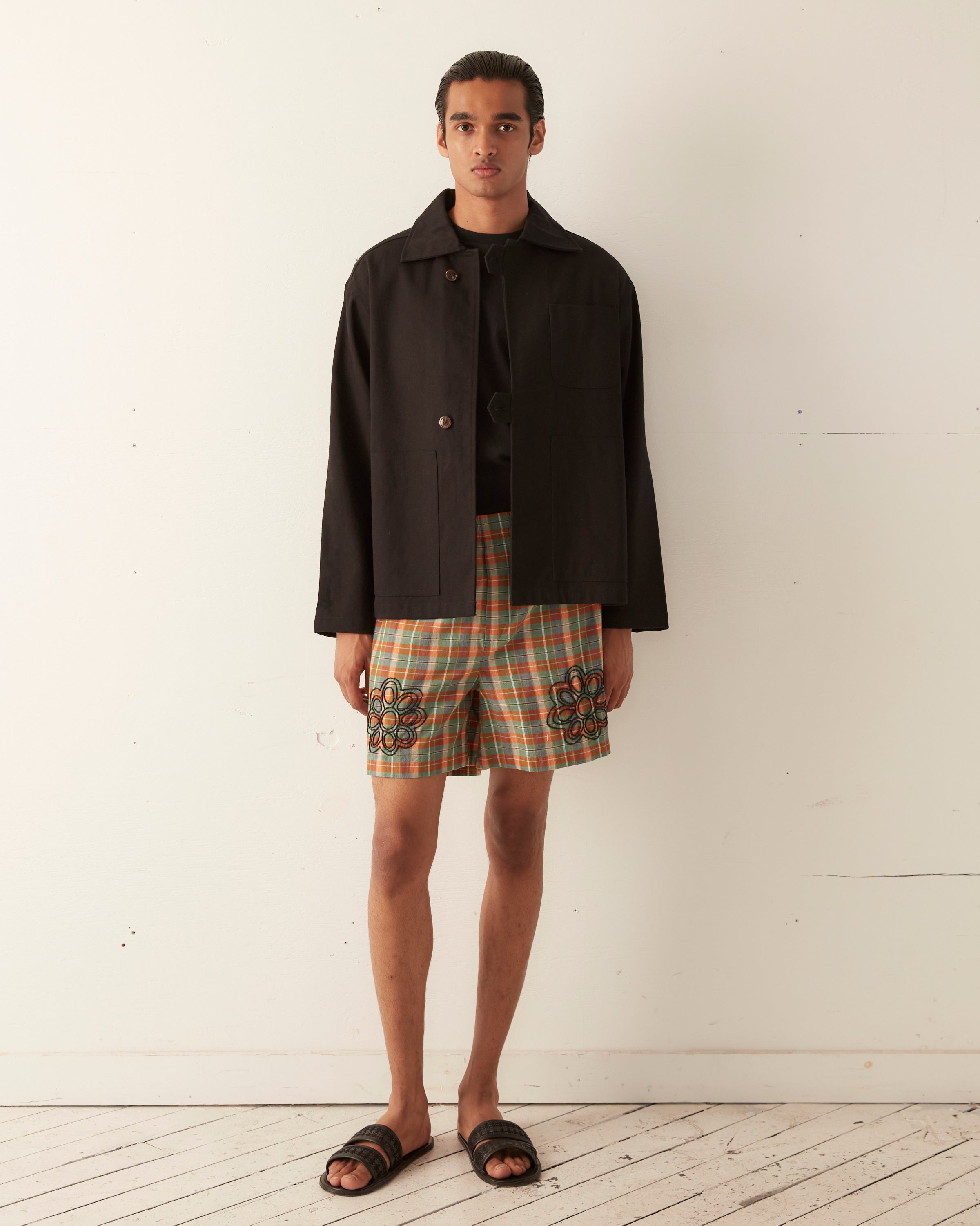 Beaded Floral Madras Shorts - Blue – BODE