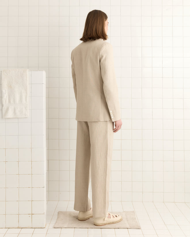 Lightweight Linen Double-Breasted Suit Jacket - Wheat MENS SUIT JACKETS BODE New York