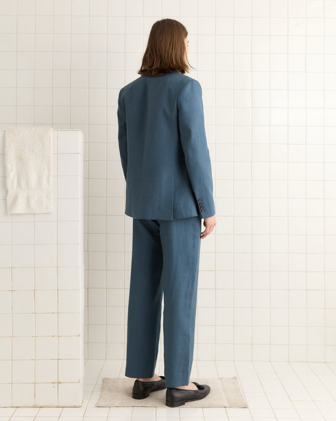 Lightweight Linen Double-Breasted Suit Jacket - Teal MENS SUIT JACKETS BODE New York