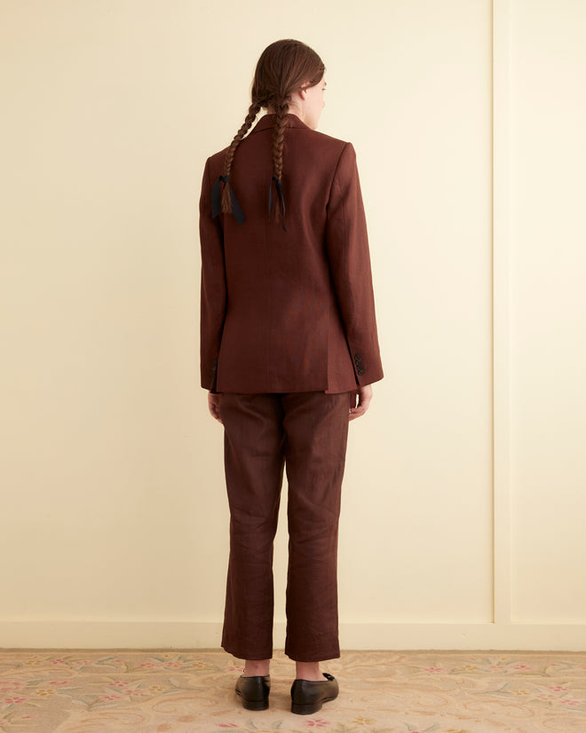 Linen Double-Breasted Suit Jacket - Chocolate