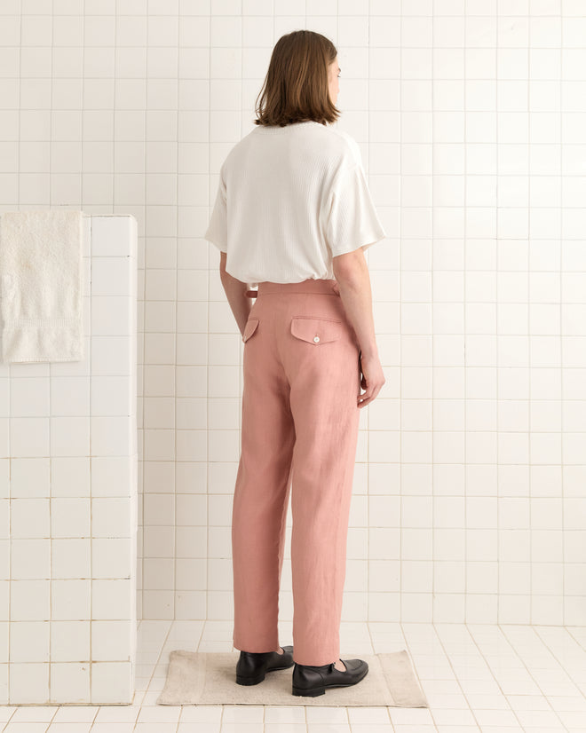 Lightweight Linen Side-Buckle Trousers - Pink MENS TROUSERS BODE New York