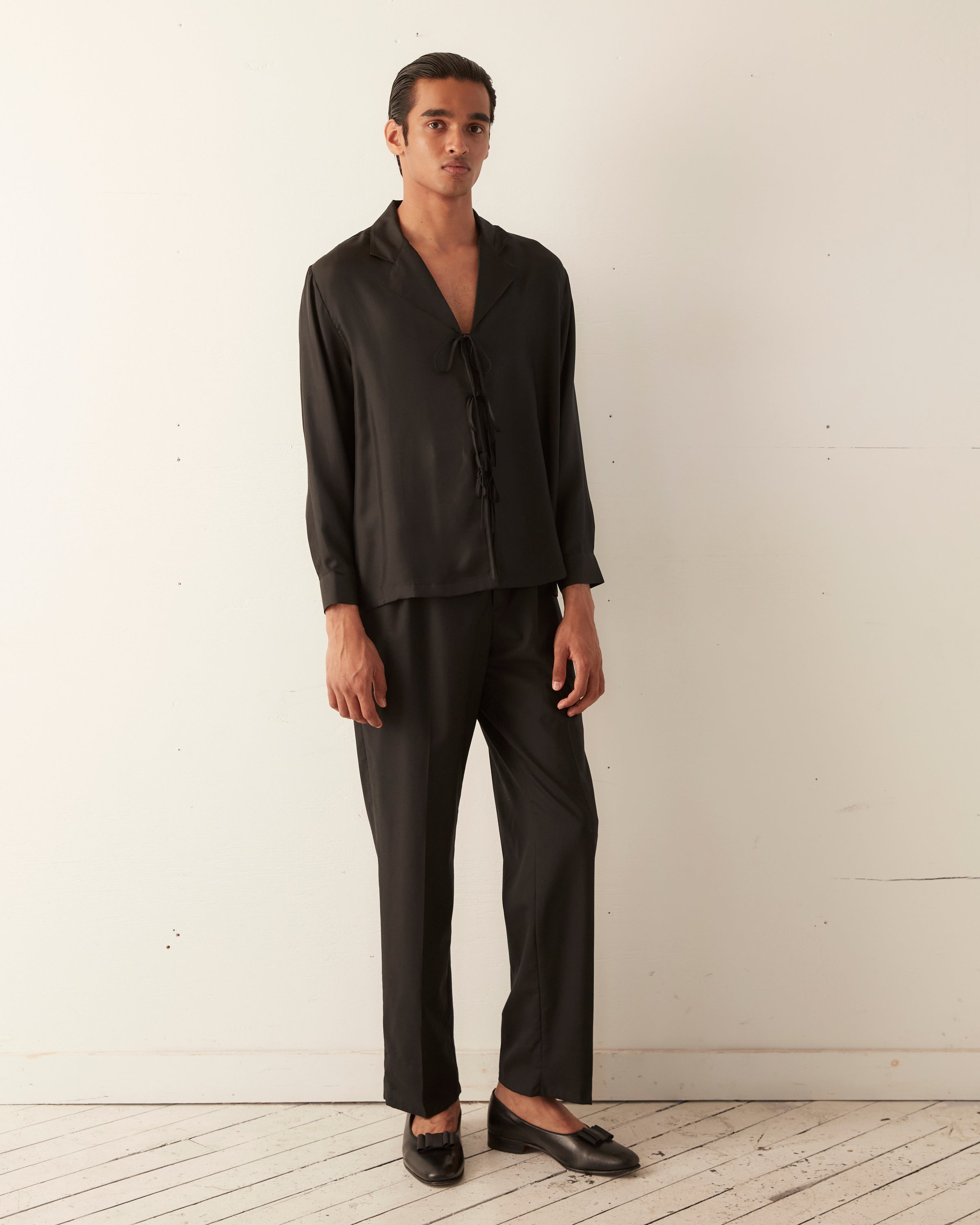 Micro Tie Long Sleeve Shirt - Black – BODE