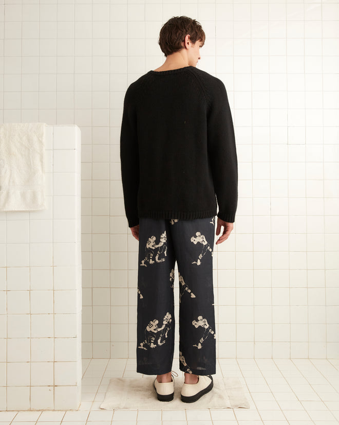 Football Silhouette Pajama Pants - Black/Cream MENS TROUSERS BODE New York