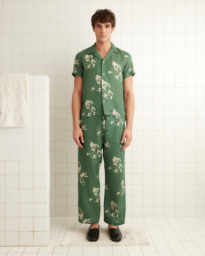 Football Silhouette Pajama Pants - Green/Cream MENS TROUSERS BODE New York