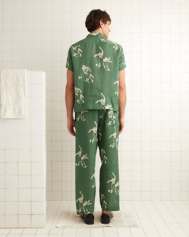 Football Silhouette Pajama Pants - Green/Cream MENS TROUSERS BODE New York