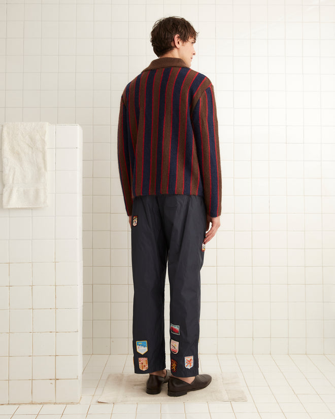 Mohair Stripe Cardigan - Navy/Brown MENS KNIT TOPS BODE New York