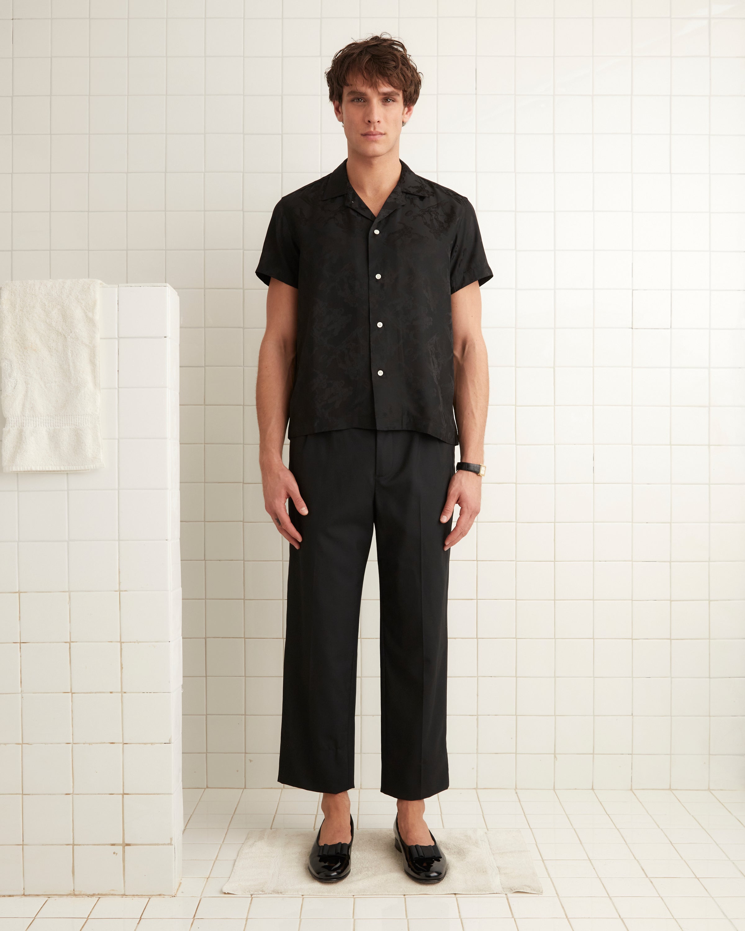 Football Jacquard Bowling Shirt - Black – BODE