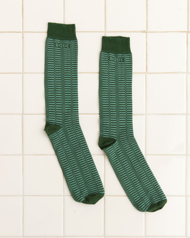 Micro Check Socks - Green featuring a vintage-inspired check pattern and