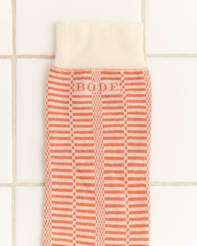 Micro Check Socks - Peach/Cream: Peach and cream patterned socks with