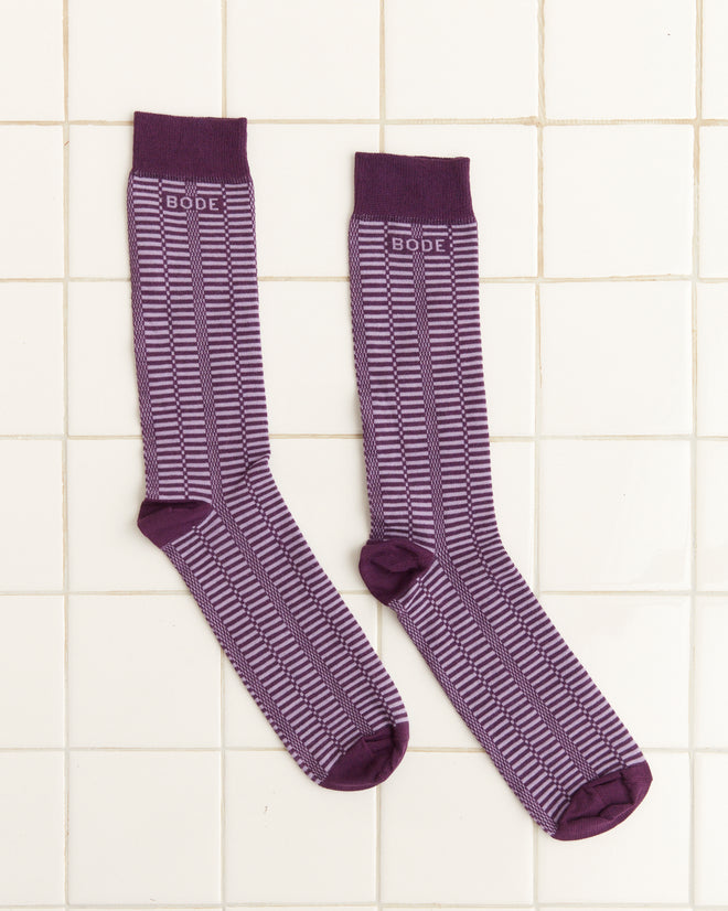 Micro Check Socks - Purple: Vintage children's socks with a bold purple micro check pattern and