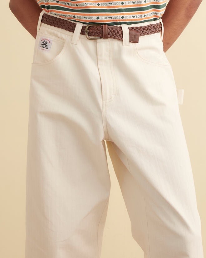 Herringbone Knolly Brook Trousers - White MENS TROUSERS BODE New York