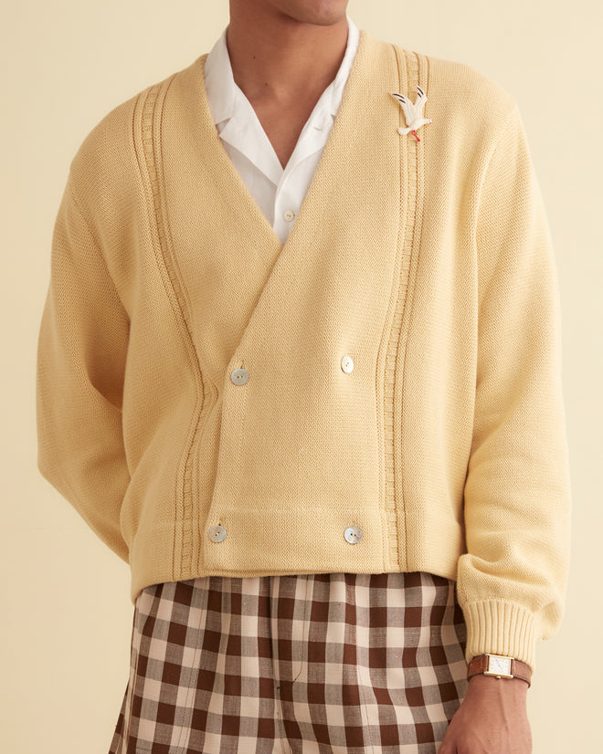 Double-Breasted Cardigan - Cream MENS KNIT TOPS BODE New York