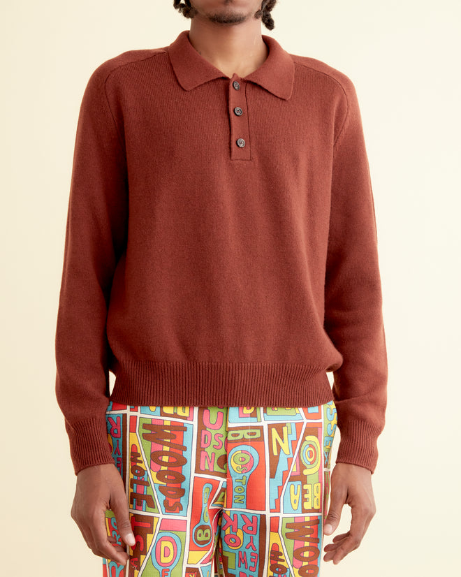 Cashmere Polo - Warm Brown MENS KNIT TOPS BODE New York